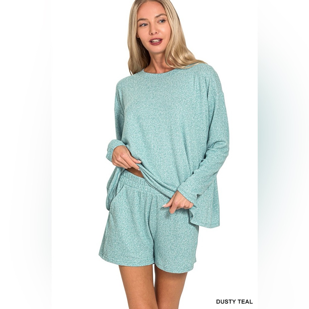 Zenana Soft Melange Long Sleeve Tee and Shorts Set